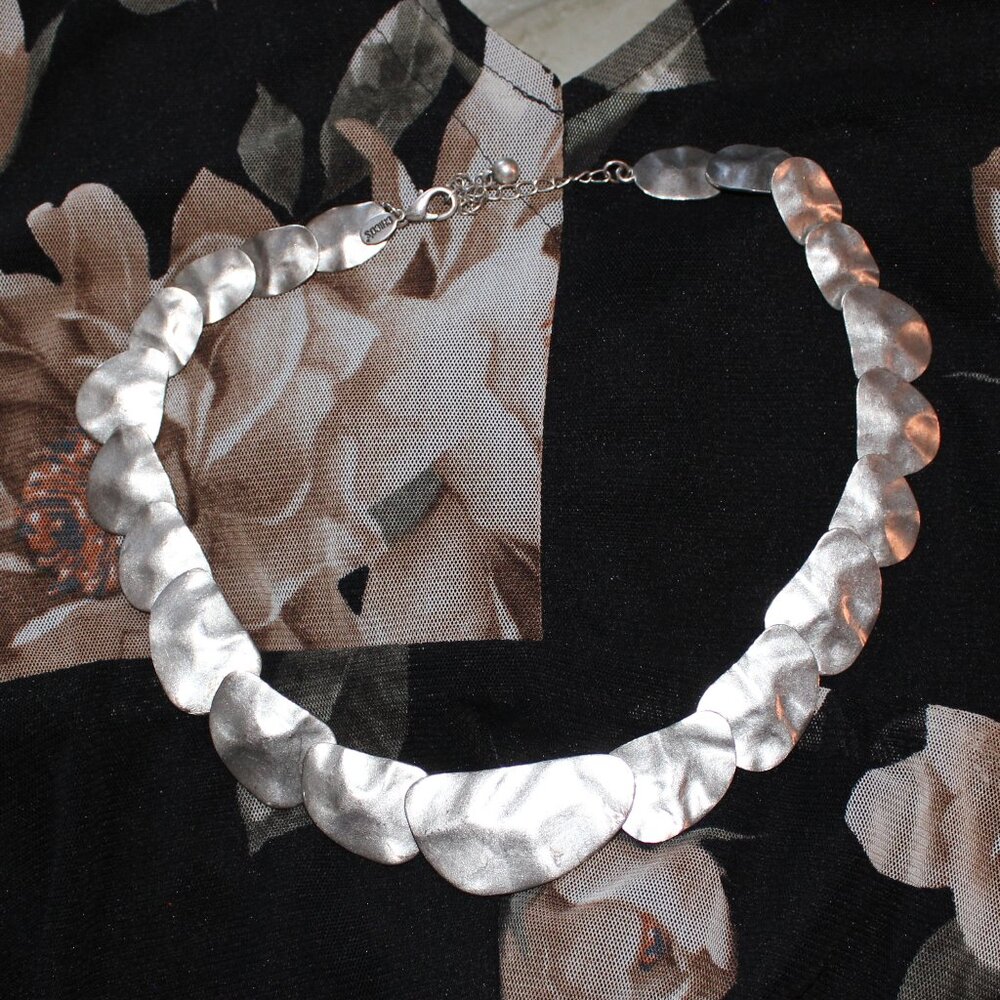 Chico’s Silver Tone Hammered Metal Coin Statement Necklace